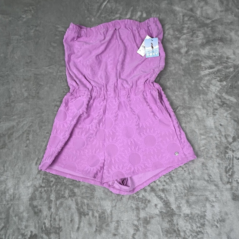 Roxy NEW LARGE Strapless Terry Large Romper Pink Lilac Beach Cover Up One Piece - Picture 13 of 16